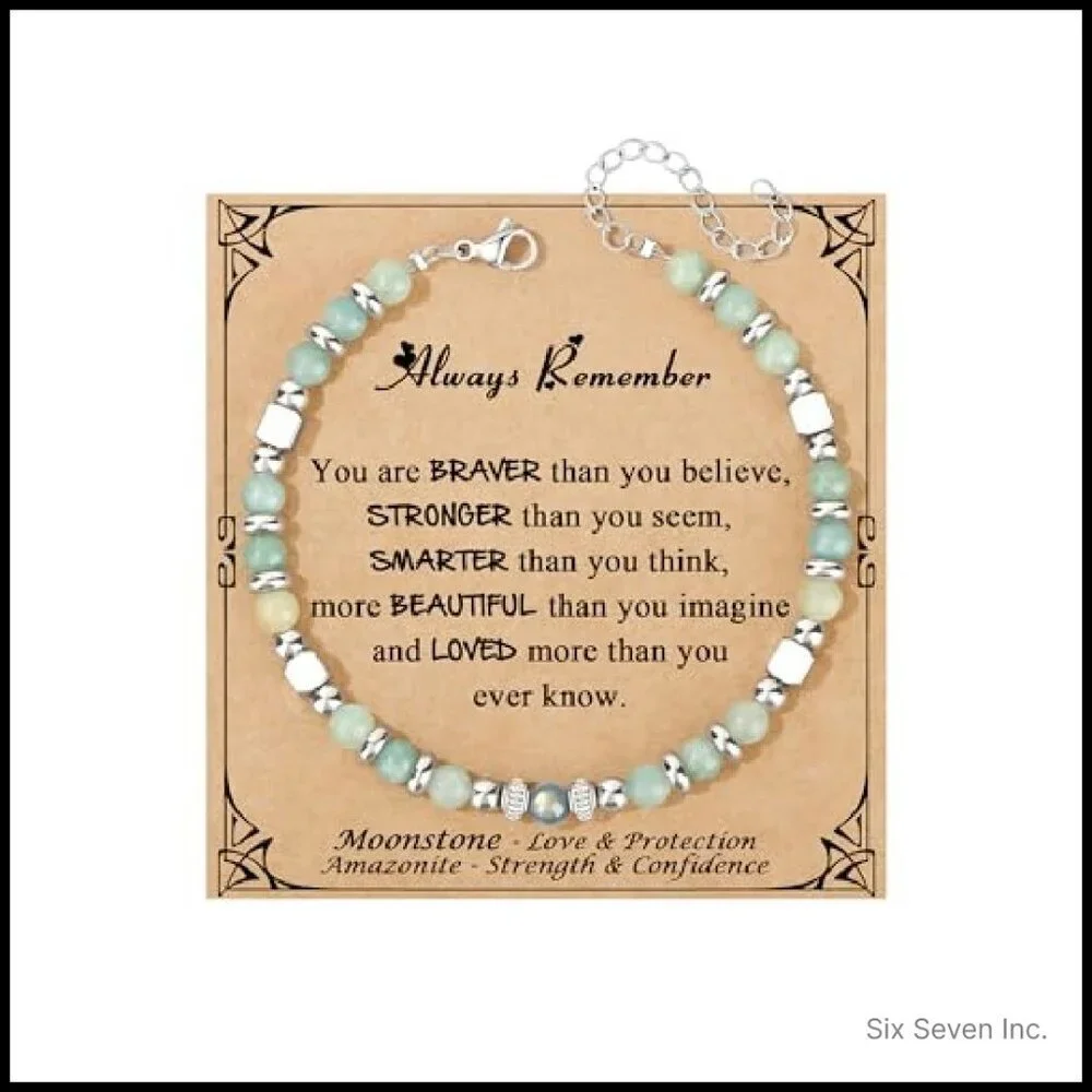 Moonstone Amazonite Stainless Steel Bead Bracelet Adjustable Chic Minimal